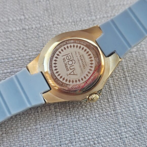 Invicta Angel Ladies Wristwatch Gold Tone Case Gray Rubber Band Analog Watch